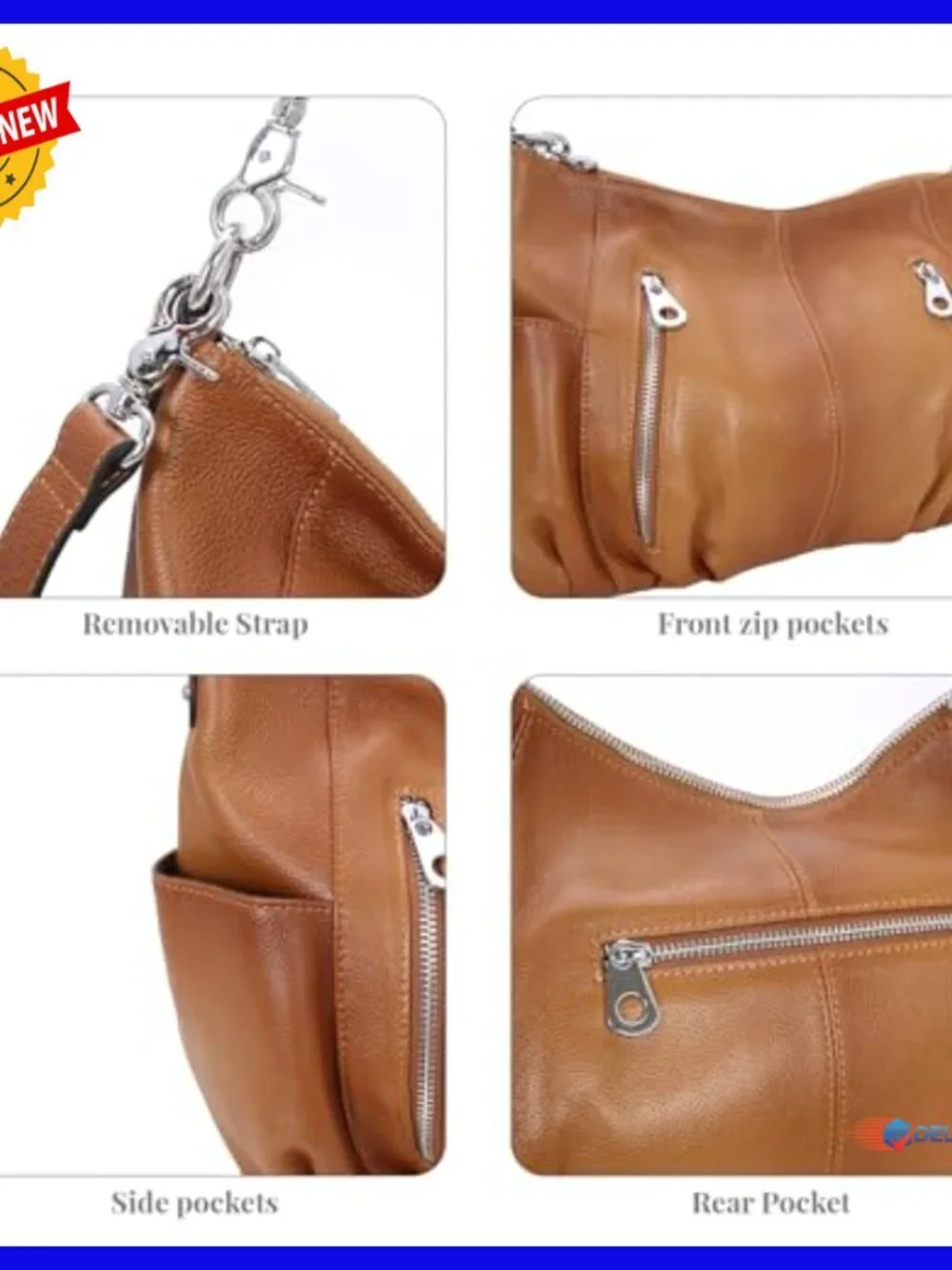 Genuine Leather Hobo Bag Crossbody Satchel Tote with Removable Straps